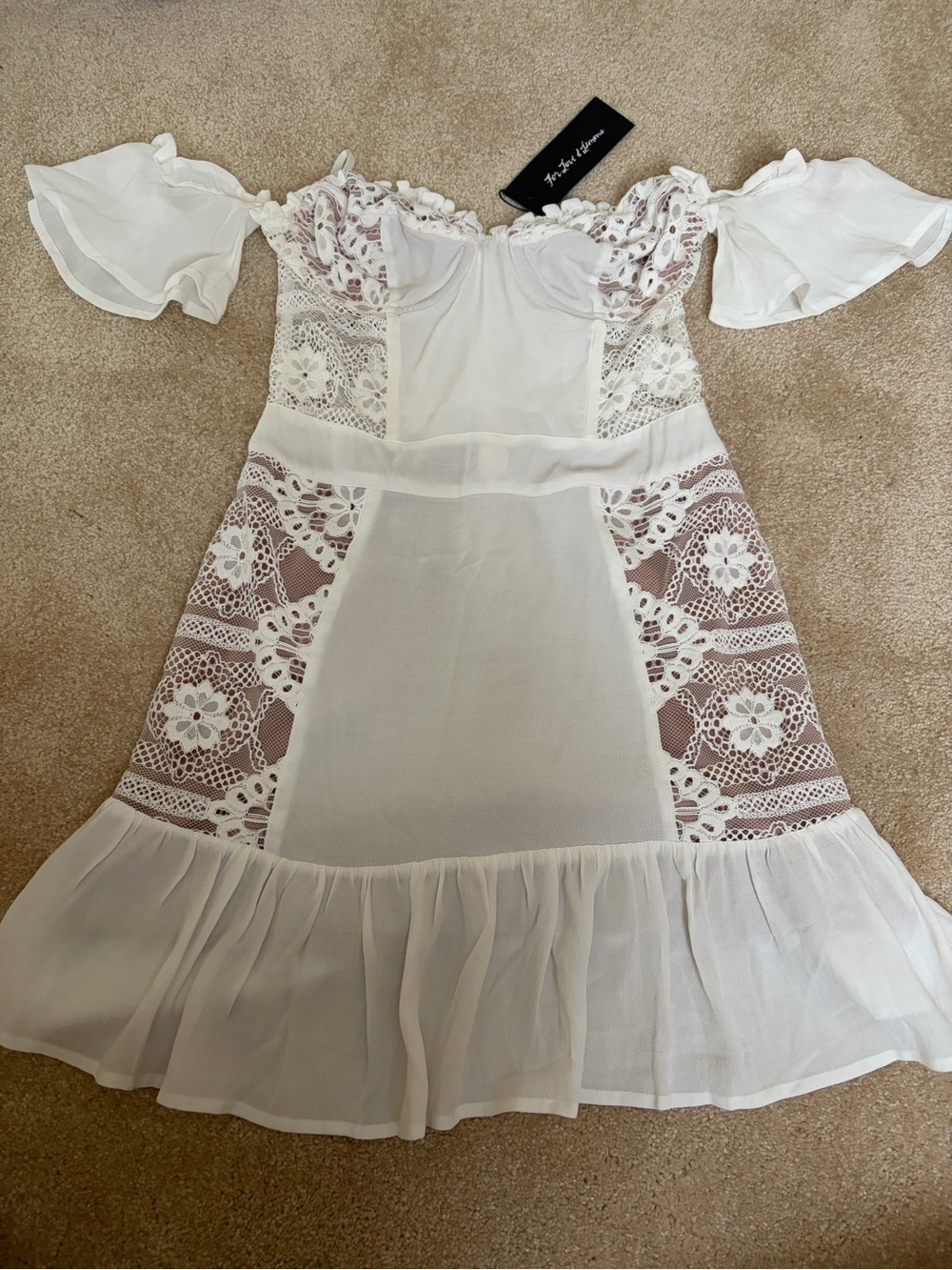 For love and lemons White Lace Insert Off-Shoulder Dress